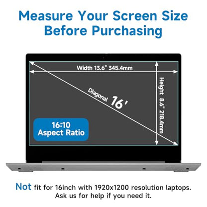2 Pack 16 Inch 16:10 Anti Blue Light Laptop Screen Protector, Reduce Eye Strain Anti Glare Screen Protector for 16’’ with 1920x1200 Resolution Laptops, Not for 16.1'' - size: 16 inch with 16:10 aspect ratio