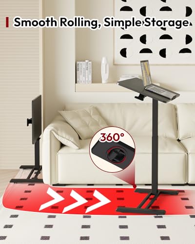 SANODESK Medical Adjustable Overbed Bedside Table with Casters 90° Tilt Top Pneumatic Mobile Rolling Laptop Computer Standing Desk Cart with Tray, Hospital and Home Use(31.5" W x 17.7" D, Black) - color: Black, size: Large
