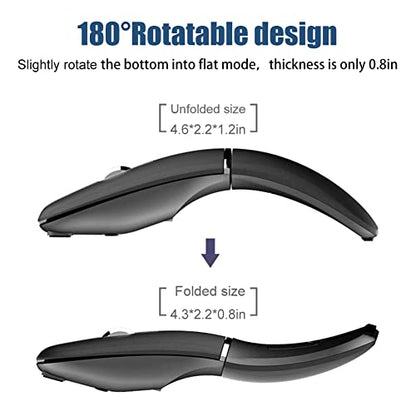 Foldable Arc Wireless Mouse Silent Click Bluetooth 5.3 and 2.4GHz | Dual Modes Portable Curved Mouse for Home, Office, Travel– Gray - color: Gray