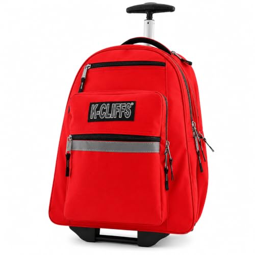 Heavy Duty Rolling Backpack School Bookbag with Wheels Deluxe Wheeled Daypack - color: Red