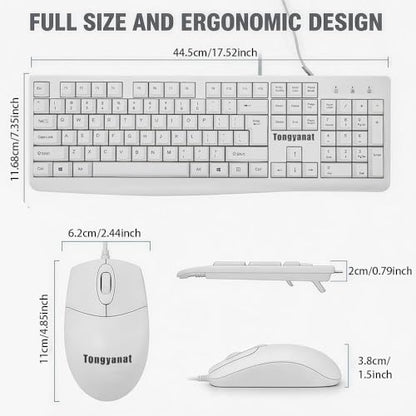 Tongyangat Wired Keyboard and Mouse Combo, Full-Size USB Keyboard with Numeric Keypad, Ergonomic Wired Mouse, Plug & Play, Compatible with Windows, Mac, Laptop, Desktop, Computer (White) - color: T907-White