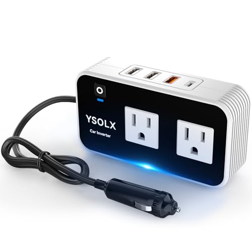YSOLX 200W Car Power Inverter 12V to 110V for Vehicles, Car Plug Adapter Outlet with 4 USB Fast Charger, Car Charger Cigarette Lighter Adapter for Phone, Laptop on Road Trip - size: 200W