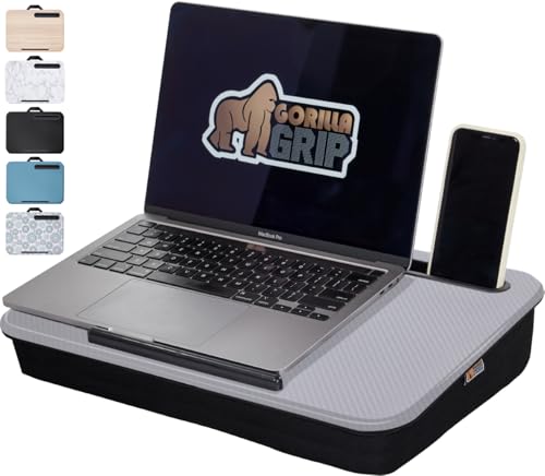 GORILLA GRIP Laptop Lap Desk with Phone Holder, Pillow Cushion Desks Fit Laptops up to 15.6", Tray Ledge Keep Computers in Place, Portable Travel Workstation Essentials for Home, Dorm Room, Gray - color: Gray