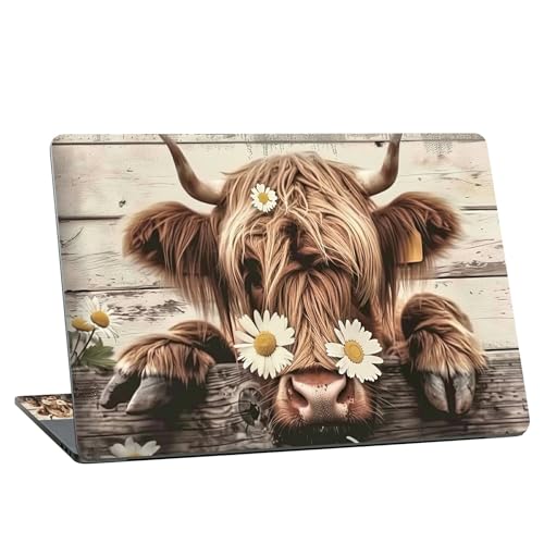 Universal Laptop Skin Sticker with 2 Wrist Pad Skins, Waterproof Scratch Resistant Vinyl Laptop Cover Decal, Cut to Fit for 11–15.6 Inch MacBook HP Dell Lenovo, Daisy Highland Cattle - color: Daisy Highland Cattle