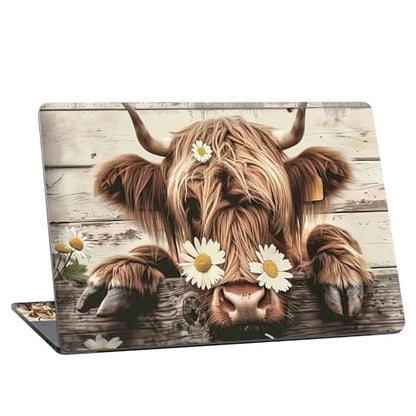 Universal Laptop Skin Sticker with 2 Wrist Pad Skins, Waterproof Scratch Resistant Vinyl Laptop Cover Decal, Cut to Fit for 11–15.6 Inch MacBook HP Dell Lenovo, Daisy Highland Cattle - color: Daisy Highland Cattle