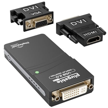 Plugable USB 2.0 to HDMI, DVI, or VGA I Multi-Monitor External Video Graphics Card Adapter up to 1920x1080 Supports Windows 11, 10, 8.1, 7, XP, Mac, and ChromeOS - size: 1920x1080 VGA/DVI/HDMI