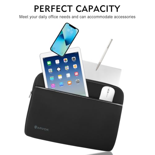 ARVOK Laptop Sleeve for MacBook Air/Pro, Notebook Computer Tablet Pouch Cover for HP/Dell/Lenovo/Asus/Acer/Samsung, Water Resistant Neoprene Laptop Case with Pocket, Black (13.3 inch) - size: 13.3 inch