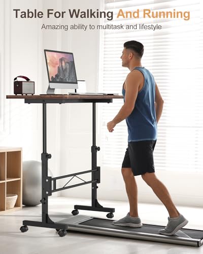 Amztabler Small Standing Desk Adjustable Height, Mobile Stand Up Desk with Wheels, 32 Inch Portable Rolling Desks Conference Room Tables for Walking Pad Treadmill Wood Rustic - color: Wood Rustic