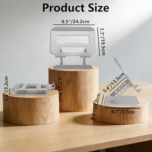 Adjustable Laptop Stand Computer Riser for Desk, Silver | Stable Metal Base, Height & Angle Adjustment, Ergonomic & Foldable, Heat Dissipation Design, Wide Compatibility - color: Silver