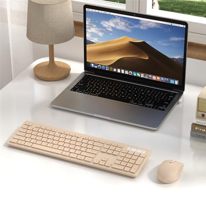 MPTOG Wireless Keyboard and Mouse Combo, Full-Size 104-Key Office Keyboard with 15 Function Keys, Numeric Keypad, Single USB Receiver, Compatible with PC and Laptop(Milk-Tea Only) - color: Milk-Tea Only