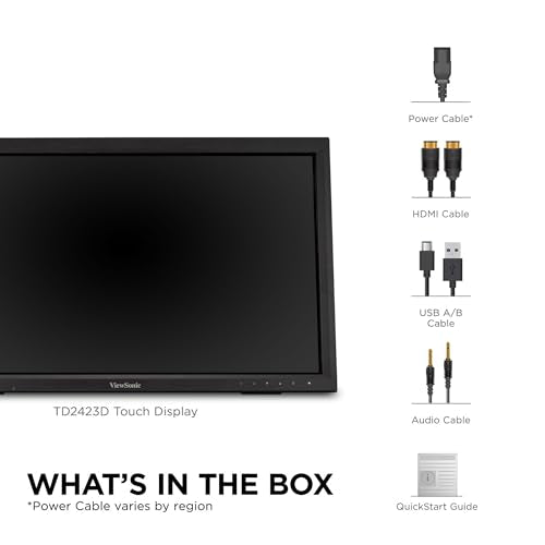 ViewSonic TD2423D 24 Inch 1080p Touch Screen Monitor, 10-Point Multi IR Touch for Retail POS and Kiosk, 7H Scratch-Resistant Glass, Eye Care, 100x100mm VESA Compatible, HDMI, VGA, DisplayPort, USB Hub - style: 24-Inch