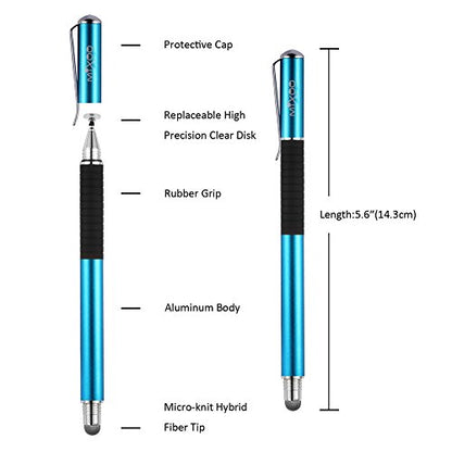 Mixoo 2-in-1 High Precision Stylus (Disc & Fiber Tips 2 in 1 Series), Extra with 3 Replaceable Tips, Compatible with Capacitive Touch Screen Devices (Blue) - color: Blue