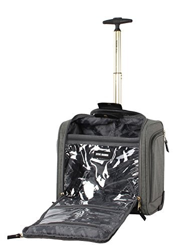 Steve Madden Designer 15 Inch Carry On - Weekender Overnight Business Travel Luggage - Lightweight 2- Spinner Wheels Suitcase - Under Seat Rolling Bag for Women, Peek-a-boo Grey, 15.0 x 14.0 9.0 - color: Peek-a-boo Grey
