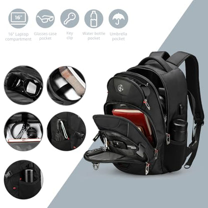 Swissdigital Design Laptop Backpack, Travel Backpack with USB Charging Port Fits 15.6 inches Computer, 31L College School Bookbag for Men, Black | SD803-01 - color: Black