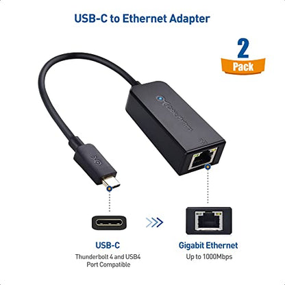 Cable Matters 2-Pack USB C to Ethernet Adapter, Gigabit Ethernet to USB C | Plug & Play, 10/100/1000Mbps, PXE, MAC Clone, Thunderbolt to Ethernet Adapter, Compatible with MacBook Pro, XPS, Surface Pro - color: Black, size: 2-Pack