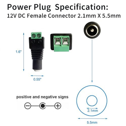 10 Pairs 12V 5A DC Power Plug Connectors (5.5mm x 2.1mm) | 10 Male & 10 Female Jacks, LED Strips, CCTV Cameras, Security Systems, Durable Barrel Adapters