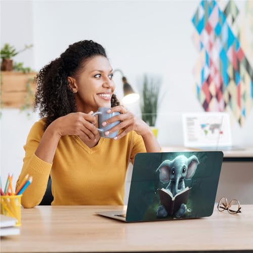 Universal Laptop Skin, DIY Cut-to-Fit Vinyl Cover Compatible with HP, Dell, Lenovo, Mac (13.3" to 15.6"), Anti-Scratch, No Residue & Bubble-Free Protective Decal Sticker, Cute Elephant Reading - color: Cute Elephant Reading