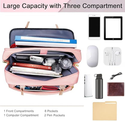 MATEIN 17 Inch Laptop Bag, Large Waterproof Laptop Carrying Case with Adjustable Handle, Cute Pink Briefcase Shoulder Messenger Bag Professional Work Computer Bag for Women Office College Travel, Pink | Large Briefcase, Waterproof Shoulder Messenger Bag,