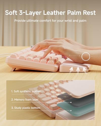 EWEADN Wired Keyboard and Mouse Combo with Detachable Wrist Rest, Quiet Ergonomic Keyboard Mouse Set with Multimedia Knob, RGB Backlit, Double-Shot Keycaps Natural Typing for Laptop, PC - Peach - color: Peach
