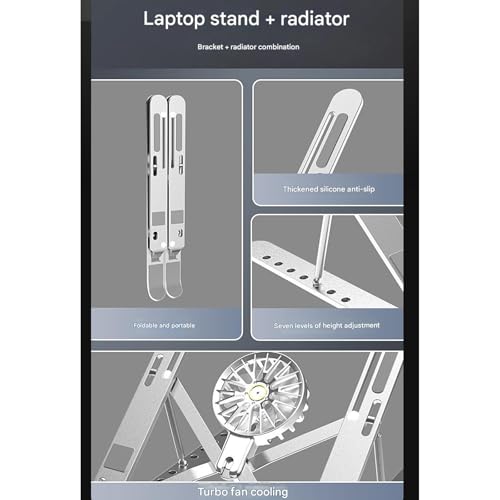 Aluminum Laptop Stand with Cooling Fan 7 Heights Adjustable Foldable Ergonomic Computer Holder for Notebook and Tablets Laptop Elevator Stand - color: Black