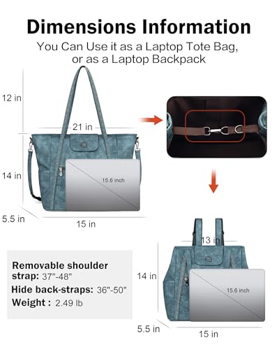 Large Laptop Tote Bag for Women Designer Leather Laptop Bag, 15.6in | Fashion Travel Backpack Purse Shoulder Handbag Fits 15.6 Laptop, Daily, Work, Business Trip, Weekend Travel, Teacher - color: Turquoise Blue