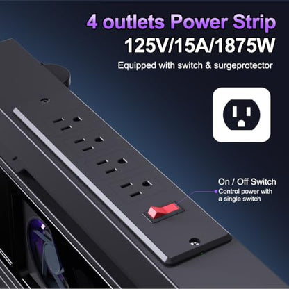 Computer Tower Stand with Charging Station, Cooler Fan and Light, Adjustable PC Stand for Floor, Mobile CPU Stand with 4 Caster Wheels, Under Desk CPU Holder Fits Most PC Tower - style: Socket + Fan