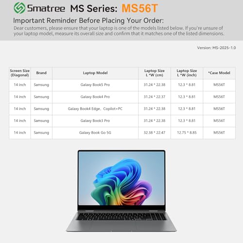 Smatree MS56T Hard EVA Protective Sleeve with Stand Compatible for 14 inch Samsung Galaxy Book5/4/3 Pro, for 14 inch Samsung Galaxy Book4 Edge/Book Go 5G Laptop | Compatible for 14 inch Samsung Galaxy Book5/4/3 Pro, for 14 inch Samsung Galaxy Book4 Edge/B