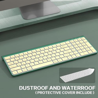 JOYACCESS Slim Compact Wireless Keyboard - Full-Size Silent Keys & Ergonomic Design, Number Pad & Dustproof Cover for Windows/Mac - Emerald Green - color: Emerald Green