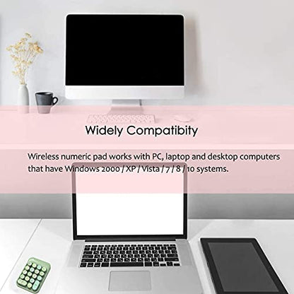 FELICON Wireless Numeric Keypad 18 Keys with 2.4Ghz USB Receiver-Green Mix | Colorful Round Keycap,Mini Portable Silent Number Pad,Financial Accounting Membrane Keyboard Extensions for Laptop Desktop PC - color: Green Mix