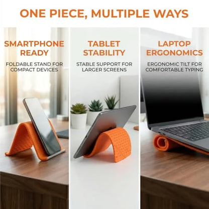 Flexible Silicone Aluminum Phone Stand, Bendable Rollable Foldable Design Wrap Around Mount Holder for Laptop, Desk, Bed and Travel, Creative Shape-Shifting Lazy Bracket (Orange) - color: Orange