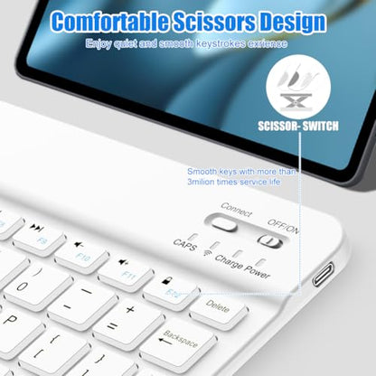 Bluetooth Keyboard for iPad 10th Generation, iPad Pro 13/12/11/10/9/8/7 inch, iPad Air 13/11th Gen, iPad Mini, IOS Windows Android Tablets - Slim Wireless Portable Travel Office Computer Accessories - color: White