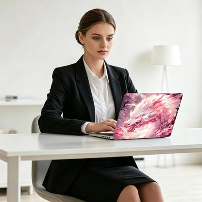 Universal Laptop Skin Decal, 3-Piece Vinyl Protector for 12 13 14 15.6" Notebook, Waterproof Anti-Scratch, Easy Trim & Bubble-Free Finish, White Dragon Pink Flowers - color: White Dragon Pink Flowers