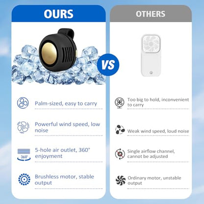 Portable Fan,2-in-1 Waist Clip On Bladeless, Ultra-Quiet Mini Personal Neck Fan 3 Speeds with 360°Adjustable Clip USB Rechargeable for Hiking,Office & Outdoor - color: White+Black