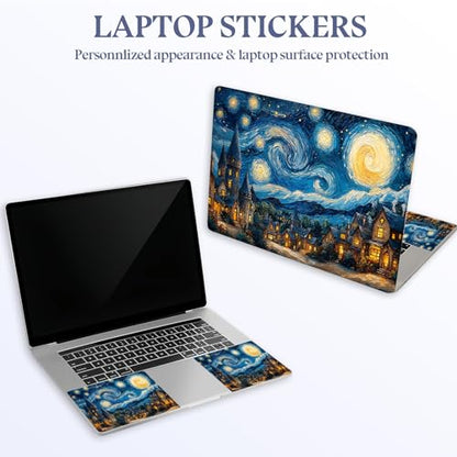 Universal Laptop Skin Sticker Decal,15.6 Inch Laptop Vinyl Cover for 13" 14" 15.6" Laptop,Scratch-Resistant Waterproof Protector Wrap,Reusable with Wrist Pads,Starry Night Magical Town - color: Starry Night Magical Town