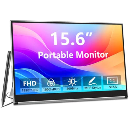 Portable Monitor Touchscreen 15.6 Inch External Display with MPP Stylus | IPS, FHD, 100% sRGB, 400 Nits, Built-in Stand, USB-C/HDMI/Mini DP for Laptop, PC, Mac, Surface, Console - size: 15.6“