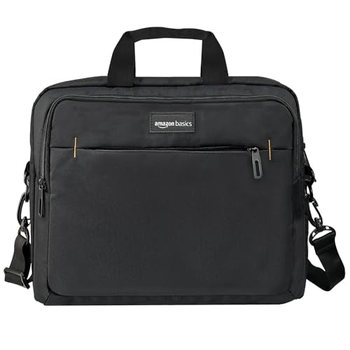 Amazon Basics Laptop Tablet Carrying Case with Shoulder Strap and Grab Handles, 14-inch, Black, Compartments for Storage (Pack of 8) - size: 14 Inch (Pack of 8), style: 1-pack