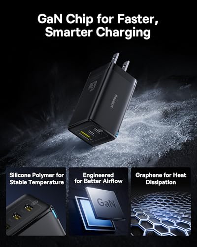 Baseus 2 Pack 65W USB C Charger Block, PPS 3-Port Fast Compact Foldable USB C Charger for MacBook, iPad Pro, Galaxy S24, iPhone 17/16 and More Series