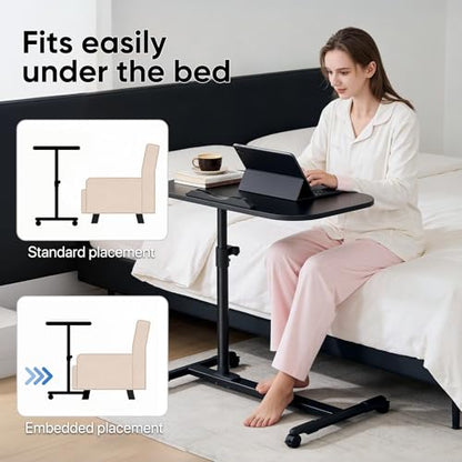 MoNiBloom Rolling Mobile Standing Desk 360° Rotatable Panel Adjustable Height 59''-89'' Portable Overbed Laptop Sofa Table Cart with Wheels for Offices Home Medical, Black - color: Black/Black