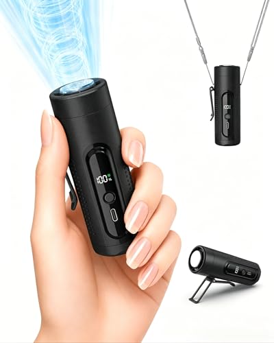 Mini Clip On Handheld Cooling Fan, 17000RPM 5 Speed Small Belt Fan with Ice Cooling Plate, Long Battery & LED Display, Portable Pocket Waist Fan for Travel Camping Hiking, Gifts for Men Women(Black) - color: Black