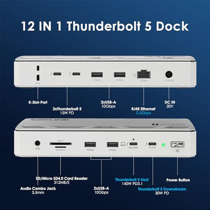 WAVLINK Thunderbolt 5 Dock, Intel Certified TB5 Docking Station, 120Gbps | Single 8K@144Hz, 140W PD, 2.5G Ethernet, 4×USB-A 10Gb, SD 4.0, for Windows 11/Mac OS 14.6 or Later TB5/4 Laptops