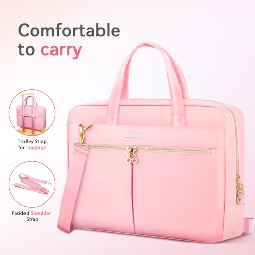 Ferkurn Laptop Bag Case Women Men Computer Bag Compatible with MacBook/HP/LG/Dell, Shoulder Strap Slim Carrying Messenger Briefcase, Pink, 14 Inch - color: Pink, size: 14 inch