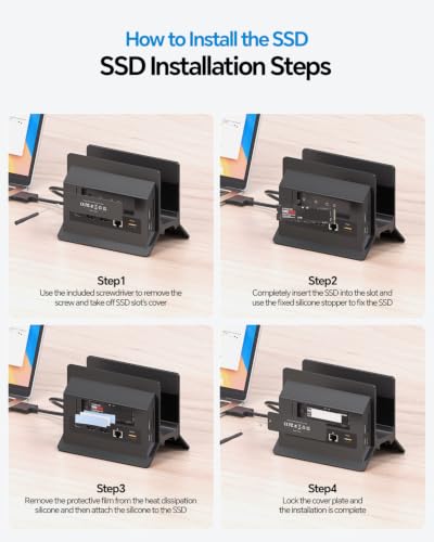 MacBook Docking Station Dual Monitor 4K@60Hz for MacBook Pro/Air M5/M4 | PULWTOP Vertical Laptop Dock Stand with M.2 NVMe SSD Enclosure, 2 HDMI, 10Gbps USB A/C, Ethernet, PD for Home & Office, Black