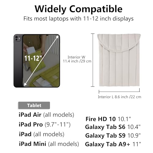 Puffy Laptop Sleeve 11-12 Inch, Soft Laptop Case, Grey | Compatible with 15-16 Inch Macbook Pro/Air, Asus/Dell Xps/Lenovo Laptops, Protective Carrying Bag for Women and Men - color: Streak-Grey, size: 11/12