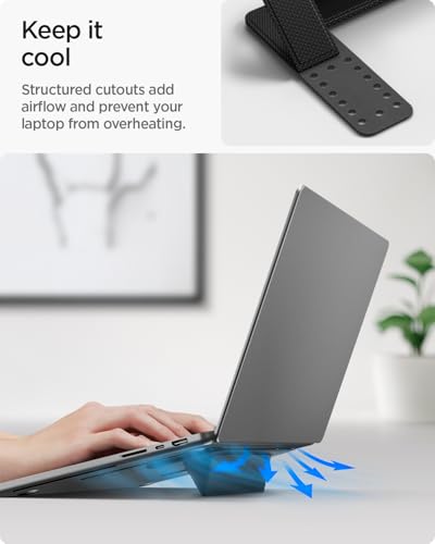 Spigen Slim Fold Laptop Stand Foldable Portable Ergonomic Angle Lift Anti-Slip Compatible with MacBook Neo, MacBook Air, MacBook Pro 11"-16" and More - Black (LD201-S1) | Ergonomic Angle Lift Anti-Slip for MacBook Neo, MacBook Air, MacBook Pro 11"-16" and