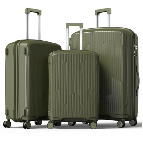 Nazhura Luggage Set, 3-Piece Hardside Suitcase Set, 20-inch Carry On, 24-inch, 28-inch Luggage - color: Oliver Green