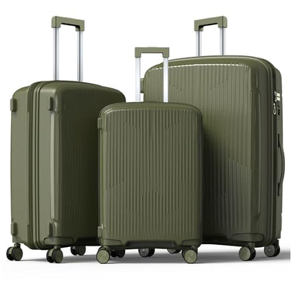 Nazhura Luggage Set, 3-Piece Hardside Suitcase Set, 20-inch Carry On, 24-inch, 28-inch Luggage - color: Oliver Green