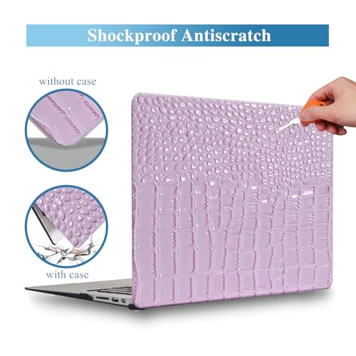 Crocodile Case for MacBook Air 13 inch M1 2022 2021 2020 2019 2018 A2337 A2179 A1932, Crocodile MacBook Air M1 Case, Aligator Skin Snakeskin PU Leather Hardshell & Keyboard Cover, Lilac - color: # Shiny Lilac Crocodile