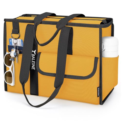 BALEINE Large Utility Tote Bag with Reinforced Bottom, Multi Pockets Foldable Tote Bag for Nurse, Travel, Work - color: Yellow, size: Medium