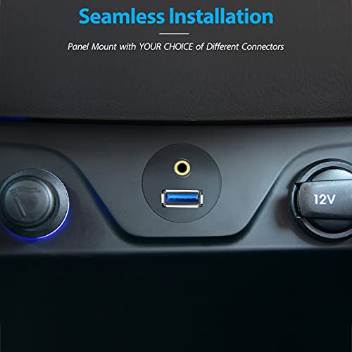 USB Flush Mount - 1M 3ft 3.5mm & USB 3.0 AUX Extension, Dash & Panel Mount Cable for Car, Boat, Motorcycle (Pack of 2) - size: 3 feet (Pack of 2)