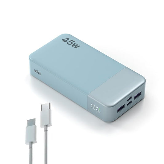 NOBIS Portable Charger 45W 20000mAh Power Bank Fast Charging | 2C+2A Battery Pack with C to C Cable, Battery Bank with Digital Display for iPhone Android Laptop etc - color: Light Blue